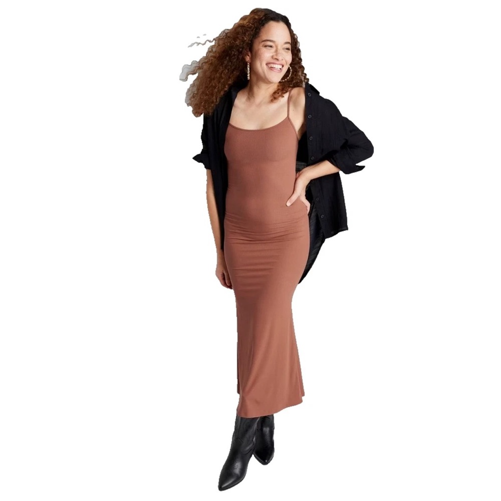 Wild Fable Brown Slip Midi Dress Spaghetti Strap